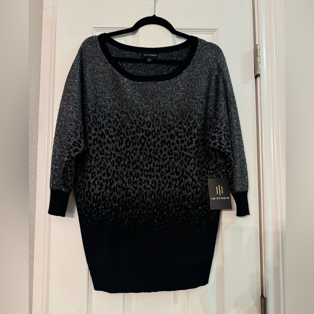 In Studio sparkly cheetah print in black and silver sweater